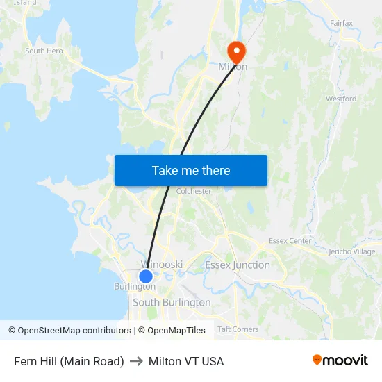 Fern Hill (Main Road) to Milton VT USA map