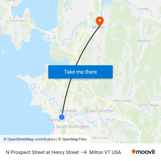N Prospect Street at Henry Street to Milton VT USA map