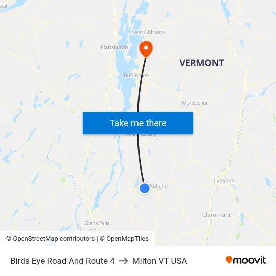 Birds Eye Road And Route 4 to Milton VT USA map