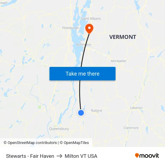 Stewarts - Fair Haven to Milton VT USA map