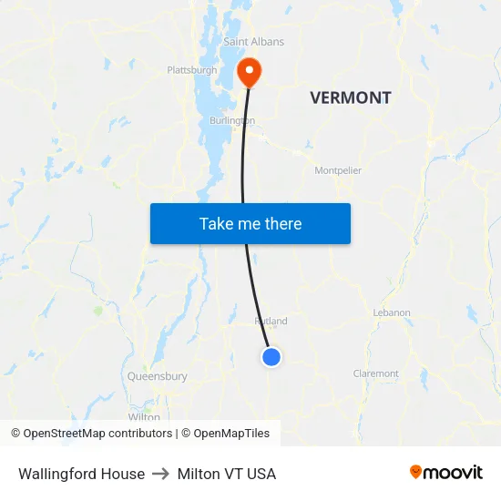Wallingford House to Milton VT USA map