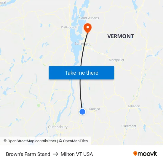 Brown's Farm Stand to Milton VT USA map