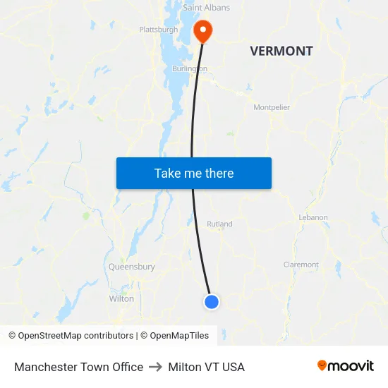 Manchester Town Office to Milton VT USA map