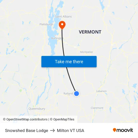 Snowshed Base Lodge to Milton VT USA map