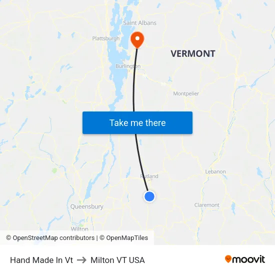 Hand Made In Vt to Milton VT USA map