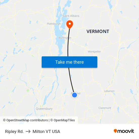 Ripley Rd. to Milton VT USA map