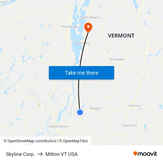 Skyline Corp. to Milton VT USA map