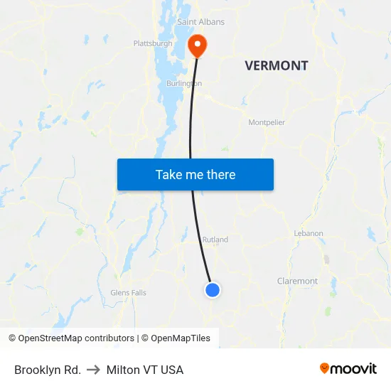 Brooklyn Rd. to Milton VT USA map