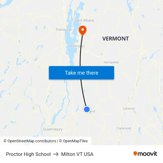 Proctor High School to Milton VT USA map