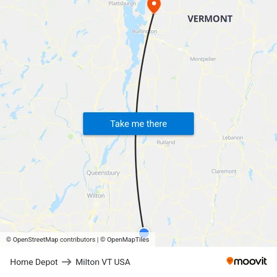 Home Depot to Milton VT USA map