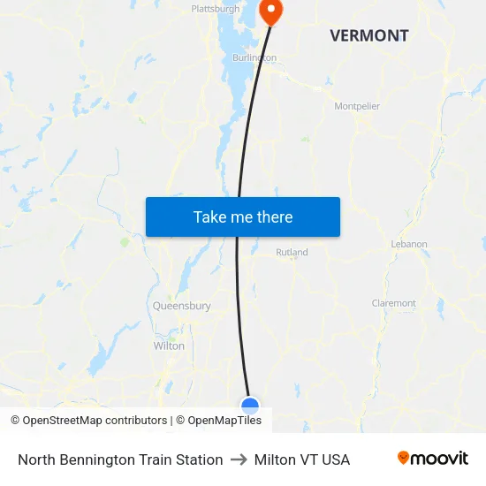 North Bennington Train Station to Milton VT USA map