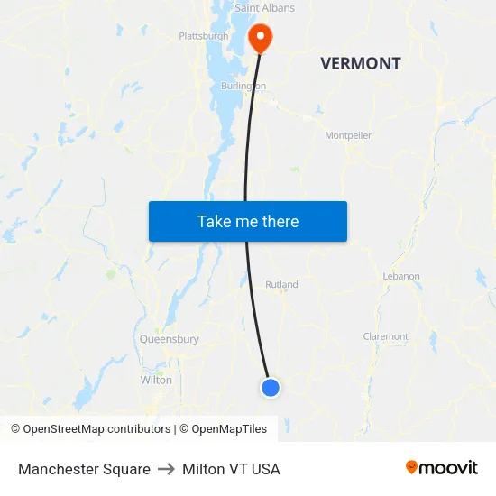 Manchester Square to Milton VT USA map