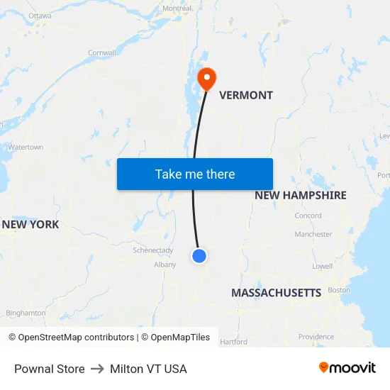 Pownal Store to Milton VT USA map