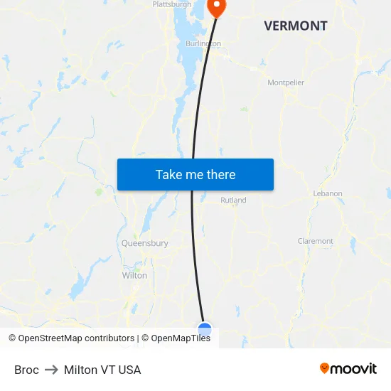 Broc to Milton VT USA map
