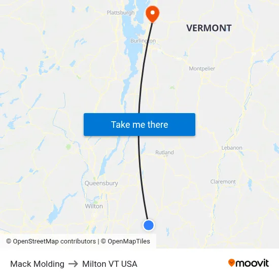 Mack Molding to Milton VT USA map