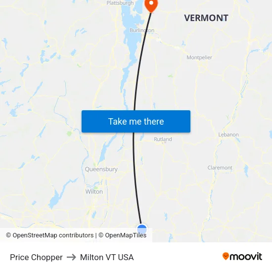 Price Chopper to Milton VT USA map