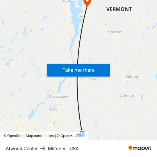 Atwood Center to Milton VT USA map