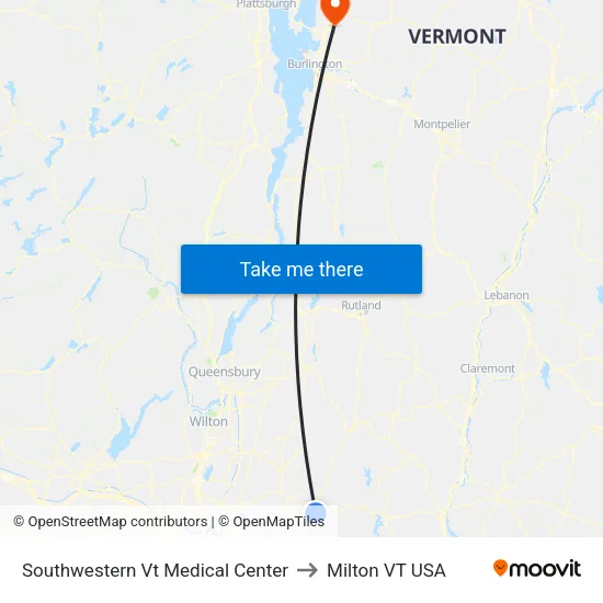 Southwestern Vt Medical Center to Milton VT USA map