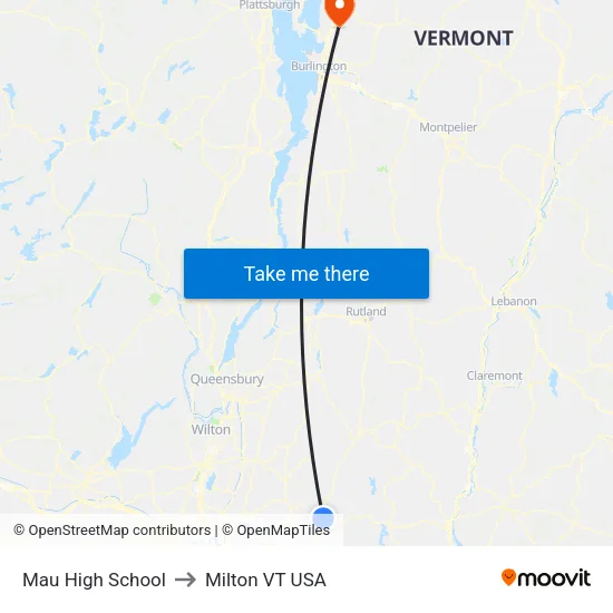 Mau High School to Milton VT USA map