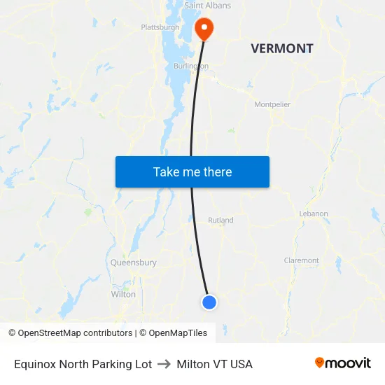 Equinox North Parking Lot to Milton VT USA map