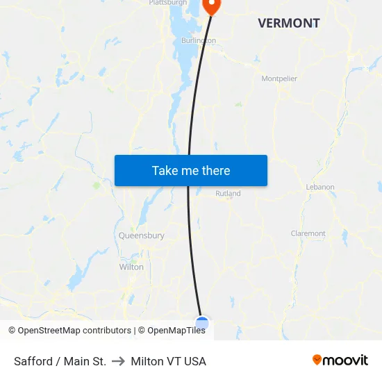 Safford / Main St. to Milton VT USA map