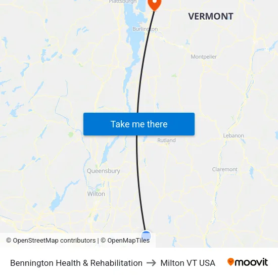 Bennington Health & Rehabilitation to Milton VT USA map