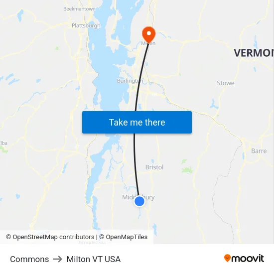 Commons to Milton VT USA map