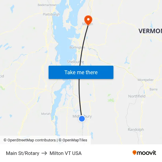 Main St/Rotary to Milton VT USA map