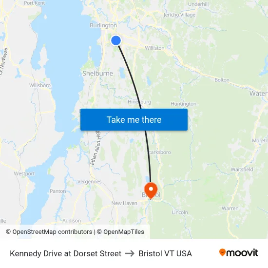 Kennedy Drive at Dorset Street to Bristol VT USA map