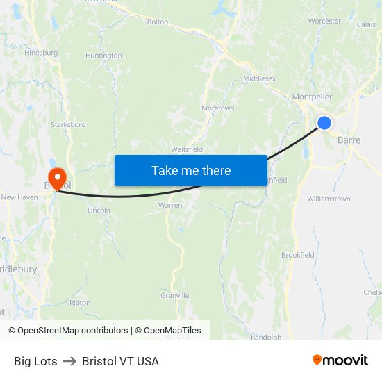 Big Lots to Bristol VT USA map