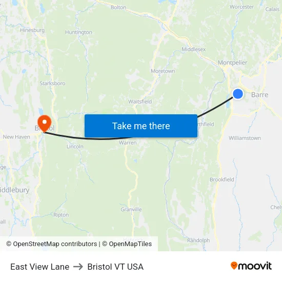 East View Lane to Bristol VT USA map