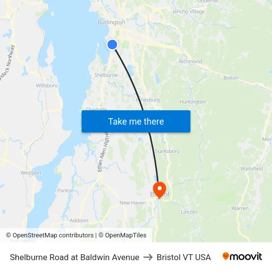 Shelburne Road at Baldwin Avenue to Bristol VT USA map