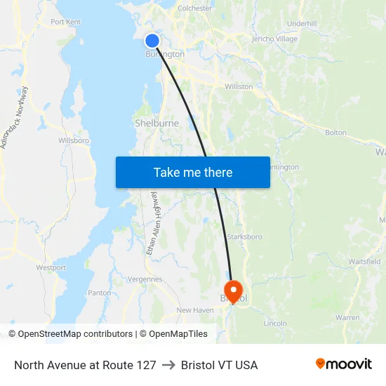 North Avenue at Route 127 to Bristol VT USA map