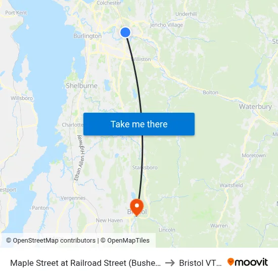 Maple Street at Railroad Street (Bushey's Sunoco) to Bristol VT USA map