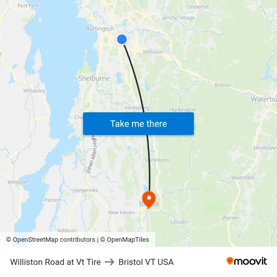 Williston Road at Vt Tire to Bristol VT USA map