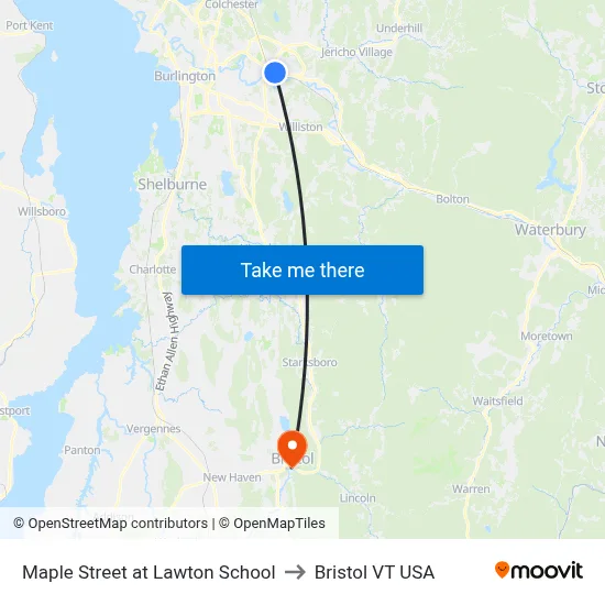 Maple Street at Lawton School to Bristol VT USA map