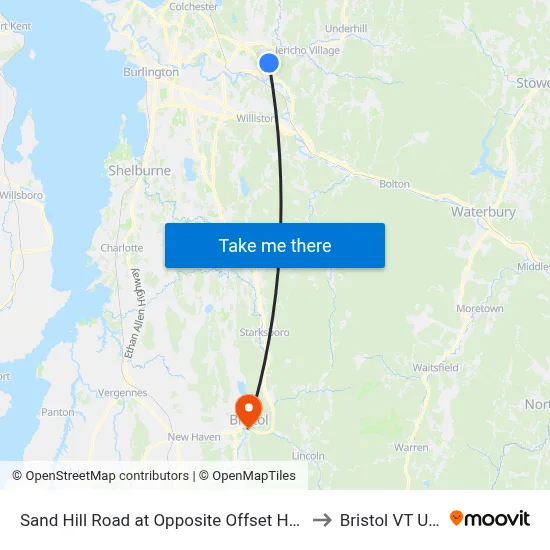 Sand Hill Road at Opposite Offset House to Bristol VT USA map