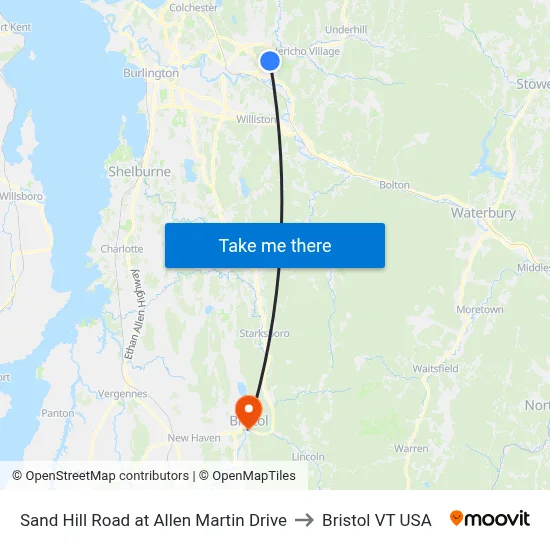 Sand Hill Road at Allen Martin Drive to Bristol VT USA map