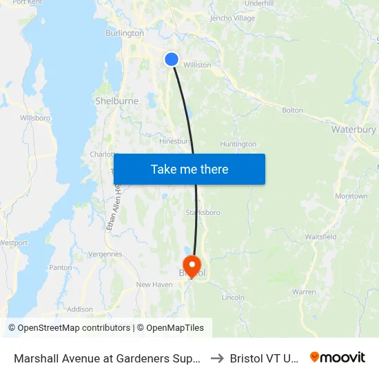 Marshall Avenue at Gardeners Supply to Bristol VT USA map