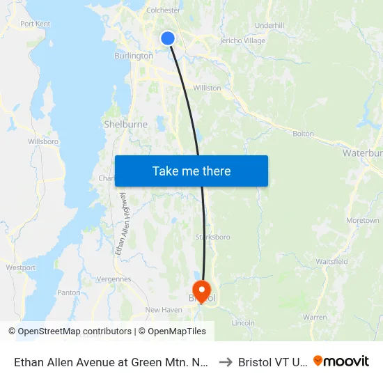Ethan Allen Avenue at Green Mtn. Nursing to Bristol VT USA map