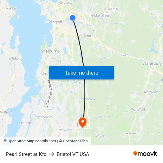 Pearl Street at Kfc to Bristol VT USA map