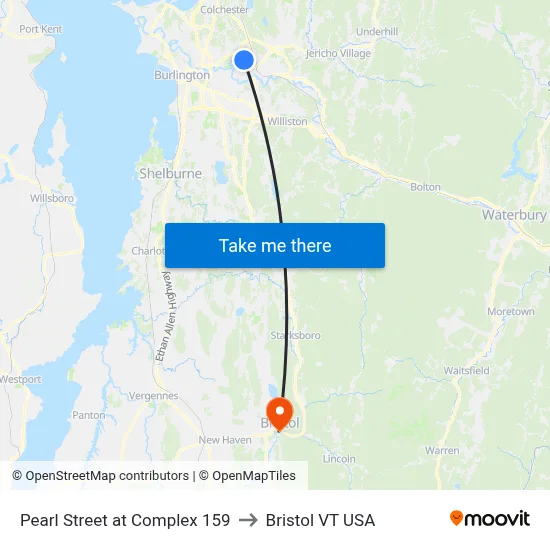 Pearl Street at Complex 159 to Bristol VT USA map