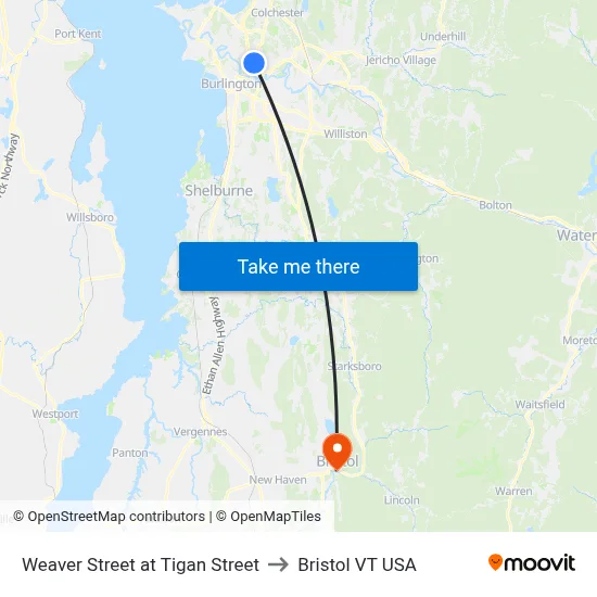 Weaver Street at Tigan Street to Bristol VT USA map