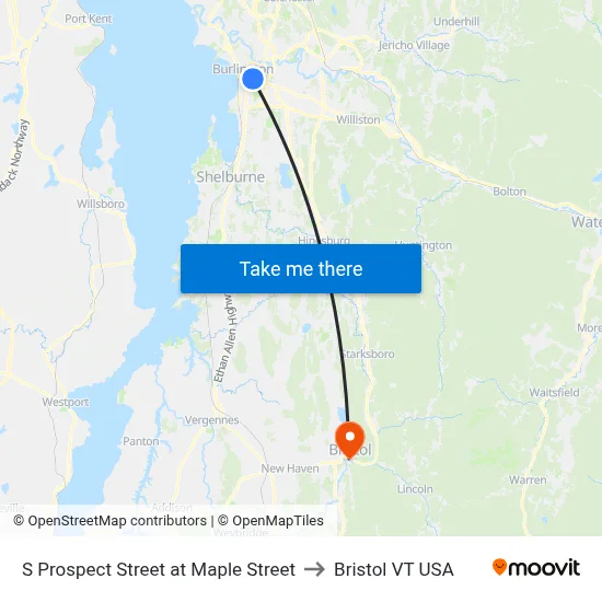 S Prospect Street at Maple Street to Bristol VT USA map
