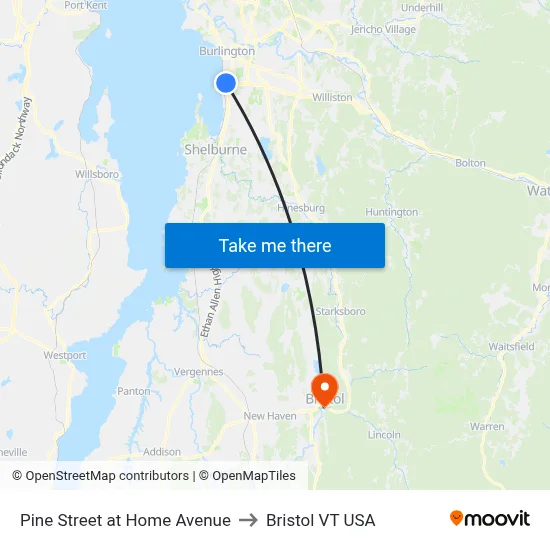 Pine Street at Home Avenue to Bristol VT USA map