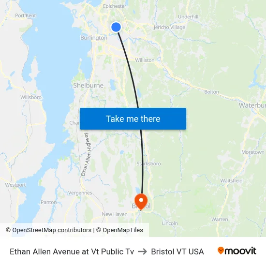 Ethan Allen Avenue at Vt Public Tv to Bristol VT USA map