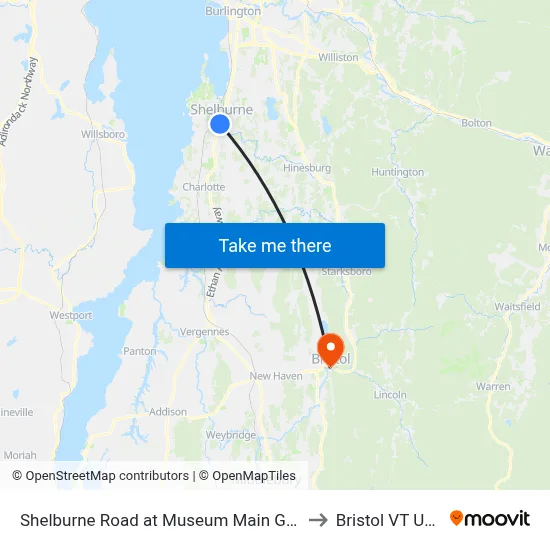 Shelburne Road at Museum Main Gate to Bristol VT USA map