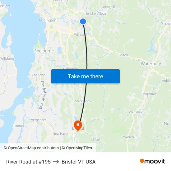 River Road at #195 to Bristol VT USA map