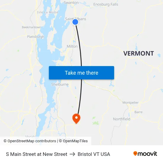 S Main Street at New Street to Bristol VT USA map
