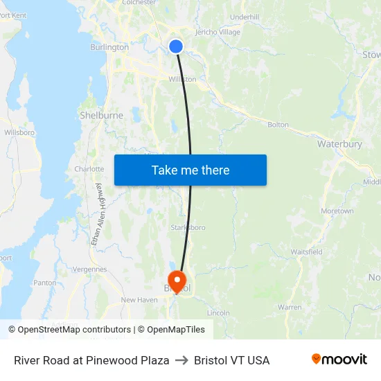 River Road at Pinewood Plaza to Bristol VT USA map